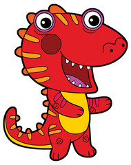 cartoon scene with happy funny dinosaur  dino lizard dragon kid  child having fun playing kindergarten isolated background illustration