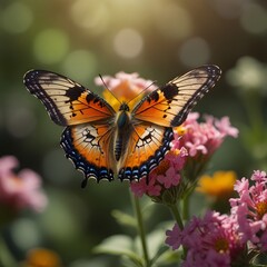 Fototapeta premium beautiful butterfly on a pink flower 