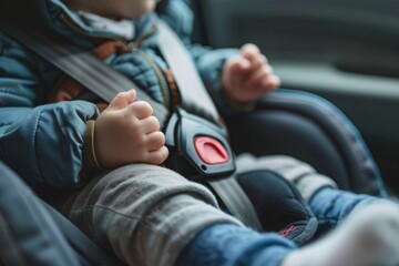 The close-up view of the car seat revealed the intricate design of the buckle, which is crucial for ensuring the safety and protection of young passengers