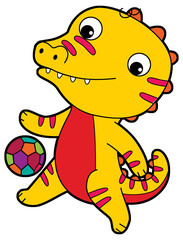 cartoon scene with happy funny dinosaur  dino lizard dragon kid  child having fun playing kindergarten isolated background illustration