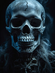 Misty Ghostly Skulls, Horror Illustration Banner