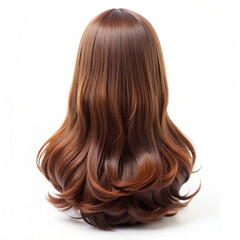 Naklejka premium The image features the back of a long, wavy brown wig.