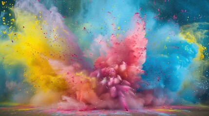 Abstract colorful powder explosion on black background.