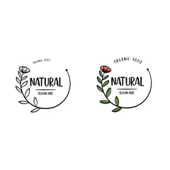 Abstract vector logo design with hand drawn. Organic Food , Natural products. Minimal boho style.