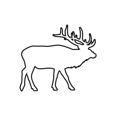 Elk or moose silhouette, outline icon vector. Elk icon. Livestock concept. Moose sign on white background. Elk meat badge. Part of my game meat illustration collection. Hunt. Hunting