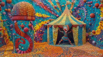Colorful Circus Tent With A Happy Clown For A Festive And Whimsical Design