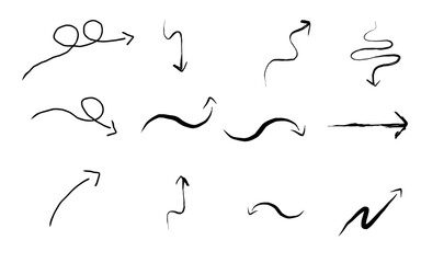 Hand drawn arrow icon set isolated on white background, suitable for  icon, element, infographic element, symbol design,  vector illustration