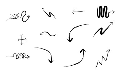 Hand drawn arrow icon set isolated on white background, suitable for  icon, element, infographic element, symbol design,  vector illustration