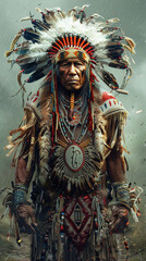 Obraz premium traditional clothing and face paint of native americans, indigenous people day