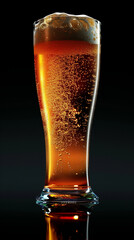 vertical photo glass of refreshing beer, bubbles, fizz, international beer day concept