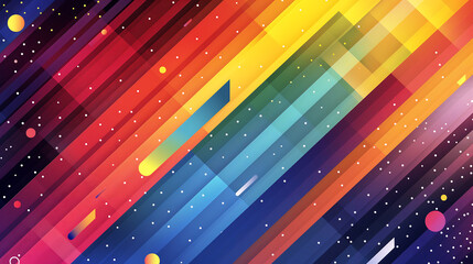 An illustrated background with rainbow stripes and geometric shapes, representing the vibrancy and energy of LGBTQ+ pride