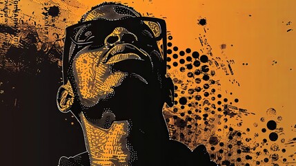 A stylish, black Afro man with glasses resting on his head in a dynamic hip hop style illustration