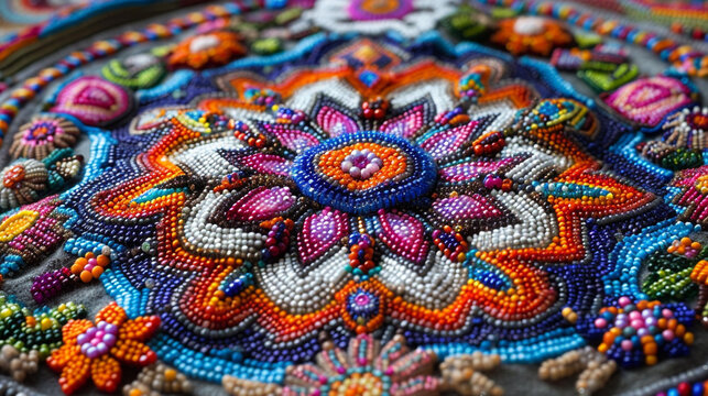 traditional colourful bead work, native american Trible art, costume, international world indigenous people day concept