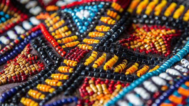 traditional colourful bead work, native american Trible art, costume, international world indigenous people day concept