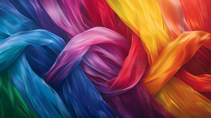 An abstract background with intertwining rainbow ribbons, symbolizing the interconnectedness and unity of the LGBTQ+ community