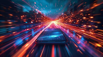 A smartphone displaying ultrafast download speeds thanks to 5G connectivity,