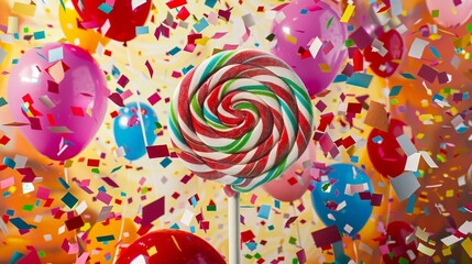 Colorful lollipop with confetti for a fun celebration