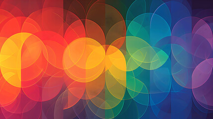 A background with a series of overlapping rainbow circles, symbolizing unity and inclusivity in the LGBTQ+ community