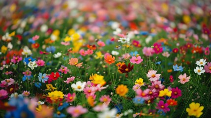 Colorful meadow with blooming wildflowers for nature and spring themed designs