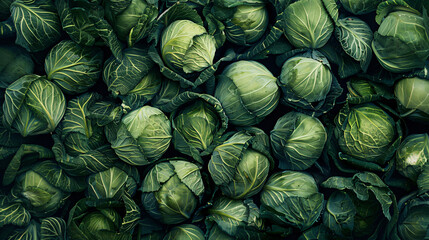 Many ripe cabbages as background top view