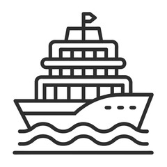 Boat line icon outline vector, linear style pictogram isolated on white. Ship by sea symbol, logo illustration