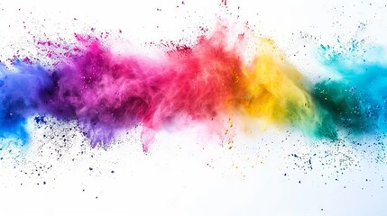 colorful rainbow holi paint color powder explosion with bright colors isolated white wide panorama background