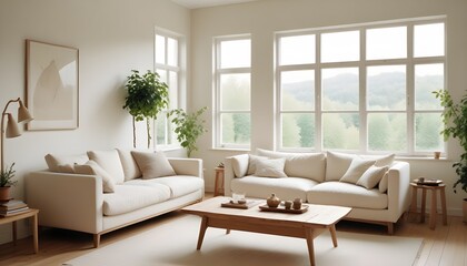 Fototapeta premium Cozy living room with furniture in Scandinavian style