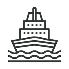 Boat line icon outline vector, linear style pictogram isolated on white. Ship by sea symbol, logo illustration