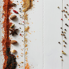 spices with wooden white background