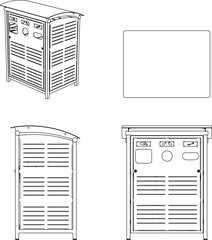 vector illustration, sketch design, image of a trash box container seen from various sides 