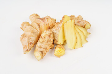 Fresh young turmeric on monochrome background