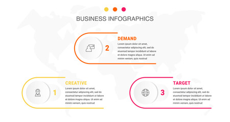 Vector timeline infographics template with three circles and options. Blank space for web, infographic, diagram, business, digital network, flowchart, presentations