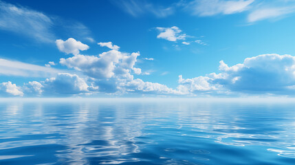 Blue sky over calm sea. Blue sea and sunny sky on horizon over calm water