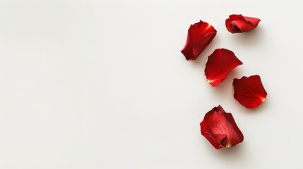 Floating red rose petal isolated on white. Background concept for love greetings on valentines day