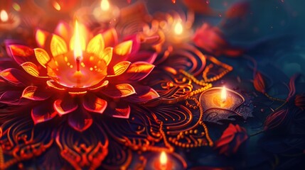 Diwali festival holiday background in Indian Rangoli and floral ornament style