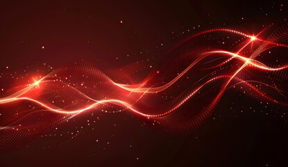 Obraz premium Red Glowing Wave Line with Particles on Dark Background