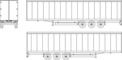 vector illustration, sketch design, image of the rear container of a heavy-duty trailer truck seen from various sides  © ibu
