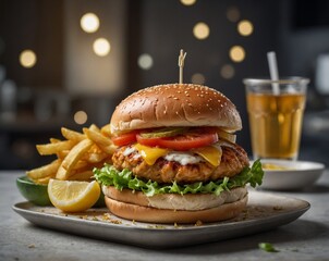 Chicken Burger with Lemon Tea Photography