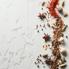 spices with wooden white background