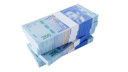 3D Moroccan Dirham isolated on transparent background, Paper money 200 MAD.