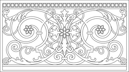 vector illustration, sketch design, drawing of a classic vintage ethnic traditional old iron fence railing