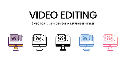 Video Editing Icons different style vector stock illustration