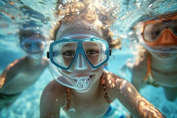 Naklejka premium person snorkeling in the pool