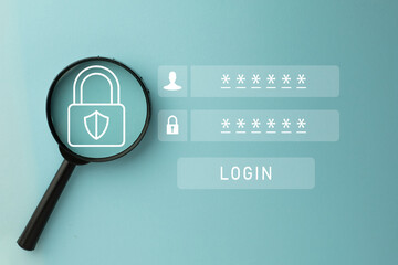 Magnifying Glass Focusing on Padlock and User Login Interface for Online Security and Protection topics on data security, online protection, and user safety,digital privacy, and secure login systems.