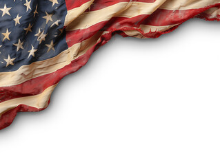 Closeup ruffled American flag isolated on transparent background. Generative AI