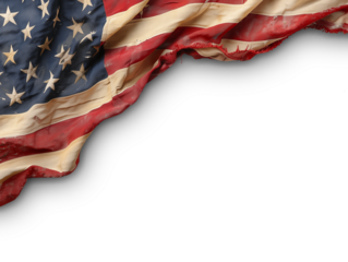 Closeup ruffled American flag isolated on transparent background. Generative AI