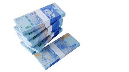 3D Moroccan Dirham isolated on transparent background, Paper money 200 MAD.