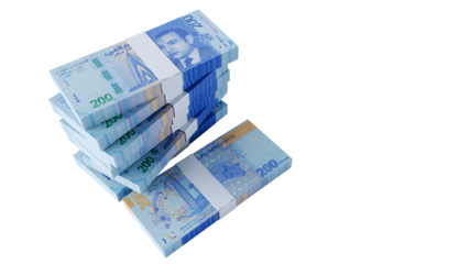 3D Moroccan Dirham isolated on transparent background, Paper money 200 MAD.