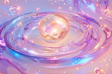 galaxy with a ring made out colorfull gas, with watercolor in water patern, all soft , style of candyland, 3d rendered , use prominent color orange neon and gold, pastell background, Use marshmellow a