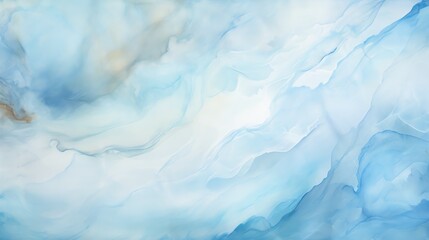 Fototapeta premium Abstract watercolor painting in shades of blue and white, depicting fluid and ethereal patterns reminiscent of clouds or waves.
